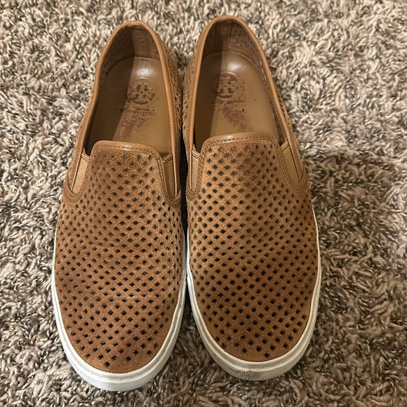 Tory Burch Perforated Suede Slip On Shoes Brown - Picture 6 of 13